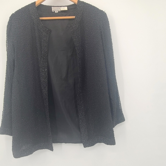RARE! Vintage 1980s Stenay Black Beaded 100% Silk Evening Jacket -Stunning! - Picture 7 of 13